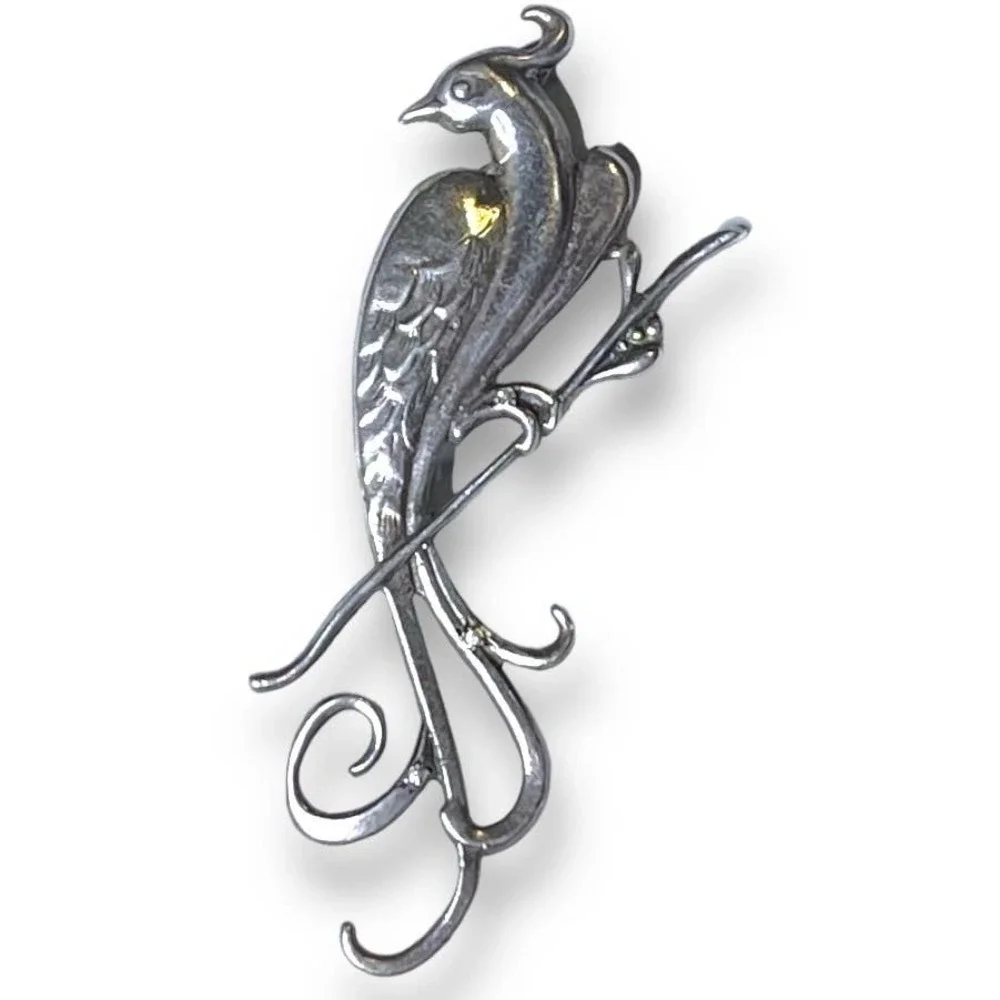 Vintage Bird of Paradise Brooch 925 Silver with Rhinestones